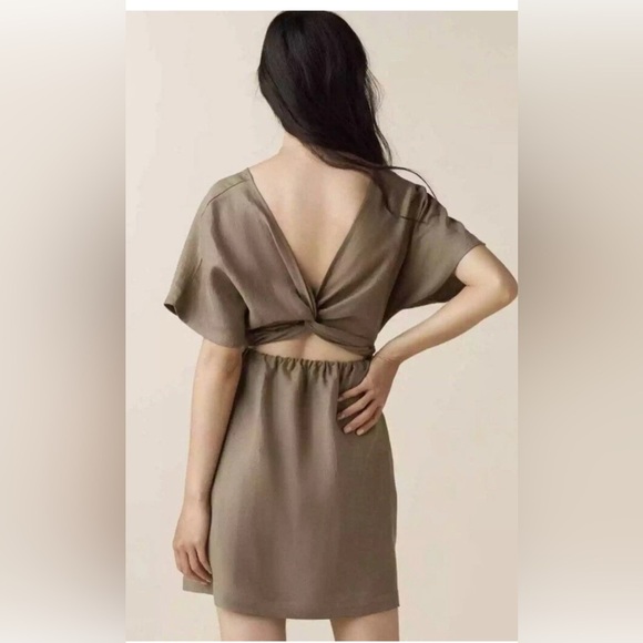 Vetta | Capsule The Convertible Wrap Mini Dress Khaki Small Minimalist Linen - Picture 2 of 13